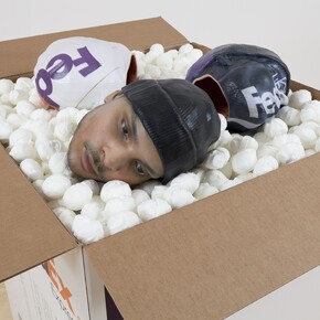 Josh Kline, Packing for Peanuts (Fedex Worker’s Head with Knit Cap), 2014.
Courtesy the artist, Zabludowicz Collection and 47 Canal, New York.
Photo: Joerg Lohse 
