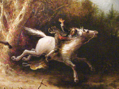 John Quidor (1801–1881). "El jinete sin cabeza persiguiendo a Ichabod Crane", pintura al óleo, 1858. Museo Smithsonian de Arte Americano, Washington, D.C., EE. UU.
