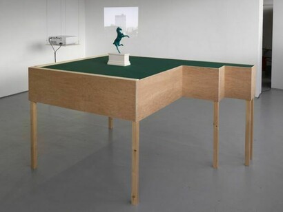 Tom Railton, Chevalier Haquenée, 2013, 1:9 scale proposal model, Verdigris/Encaustic paint, Hainsworth® Standard Holly Baize, Gypsum Plaster, Softwood, Far Eastern Plywood, Copper-coated Mild Steel