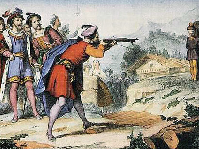 Una stampa d'epoca del Guglielmo Tell