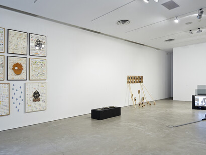 Coffins of Black, Coffins of Luck_Installation view with works by Giorgos Gerontides, Takis, George Stamatakis & Dimitris Foutris (from left to right) Photos: Dimitris Foutris