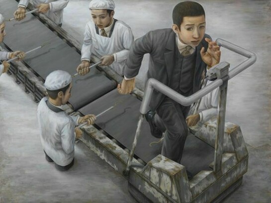 Tetsuya Ishida, Exercise Equipment, 1997, Acrylic on board , 103 x 145.6 cm © Estate of Tetsuya Ishida. Courtesy Gagosian Gallery