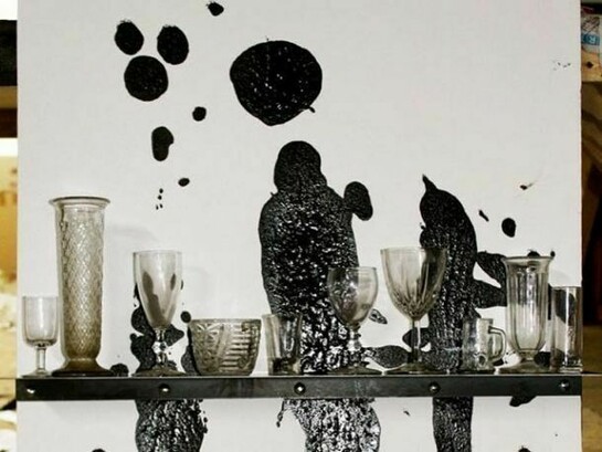 Jannis Kounellis, Untitled 2013 glass, steel and tar on paper on steel 27 1/2 x 39 3/8 in 69.9 x 100cm