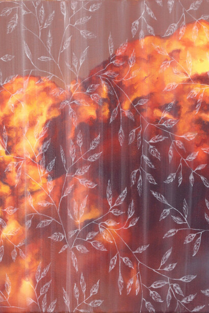 Shawn Huckins, War cloud behind sheer curtain study (detail), 2026. Courtesy of Modernism Inc.