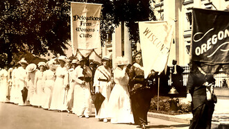 Delegations of women's club members attend the US National Suffrage Parade in 1913