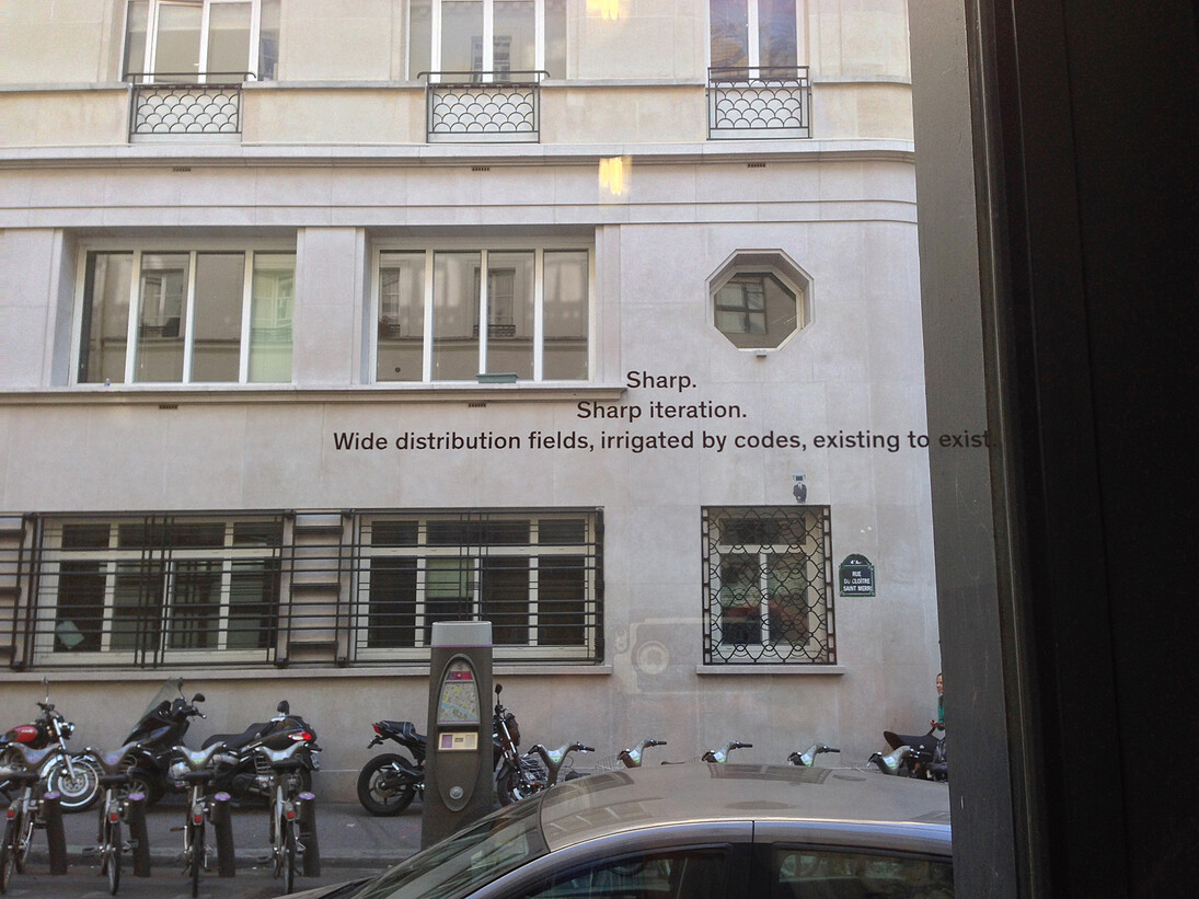 Jo-ey Tang, Patch 2015, lettres adhésives sur mur © Courtesy de l'artiste et Galerie Nathalie Obadia Paris / Bruxelles