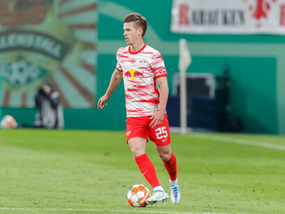 RB Leipzig - FC Barcelone : Dani Olmo, protagoniste clé lors de son retour au Barça après son passage à Leipzig, 20 avril 2022. Photo de Steffen Prößdorf
