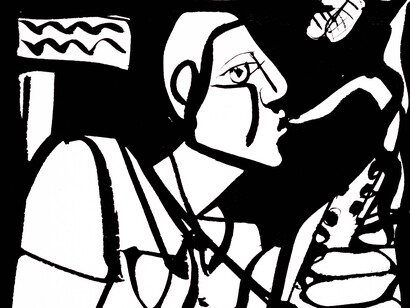 America Martin,Man with Saxophone 
Ink on Paper
11.50" x 11.50"
