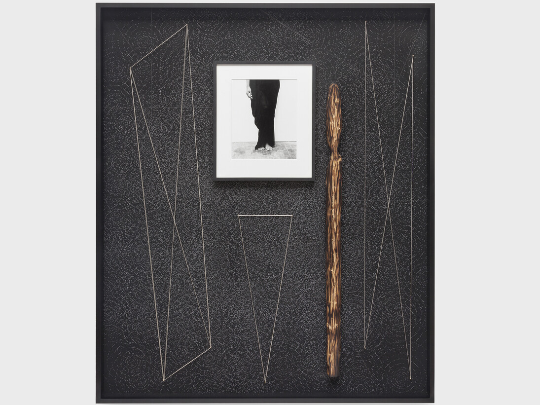 Sheree Hovsepian, 'Autobiographical Time Travel', 2015, archival dye transfer print, framed sliver gelatin print, wood, string, brass nails, graphite and acrylic, 127 x 152 cm