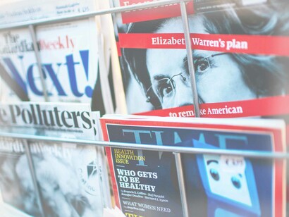 A selection of propaganda and disinformation at a local newsstand where people can choose which publication they want their reality distorted 