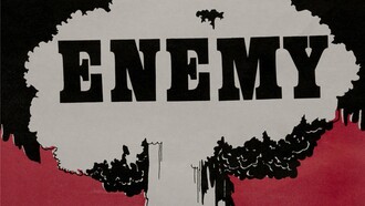Campaña gráfica anti-nuclear de la década de los 80 titulada "Este es el enemigo, no los rusos, no los americanos"
