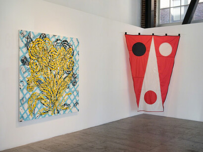 Ghost Flags and Flower Paintings, Exhibition view. Courtesy of Gallery 16