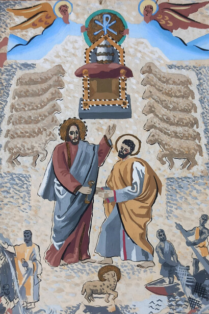 Gino Severini, La consegna delle chiavi a San Pietro (bozzetto per la chiesa di St. Pierre a Friburgo - Svizzera), 1950 ca. Gentile concessione di CSArt - Comunicazione per l'Arte
