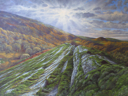 Gerald Dewsbury, All Laid Out, on the Slab, Cwm Bychan 92x122 oc 4300. Courtesy of Ffin y Parc