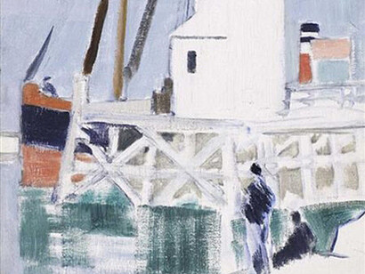 FCB Cadell, The Pier at Cove, Long Loch, oil on panel, 45.5 x 38 cm