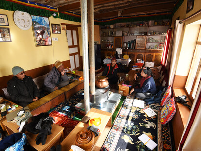 Interviewing Kibber residents in Thinlay Homestay's cozy room @ Ashish Kothari