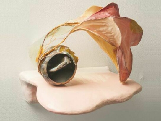 Nancy Cohen, Capturing a Condition of Light, 2013 metal, glass, wire, handmade paper, rubber, resin shelf, 9" x 11" x 9"