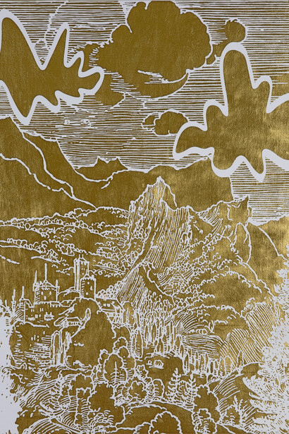 Paul Morrison, Pyxide, 2010. 24 carat gold leaf and acrylic on linen72 x 54cm