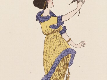 « La Fleur merveilleuse » plaque de mode illustrant une robe de Jacques Doucet (1914)
