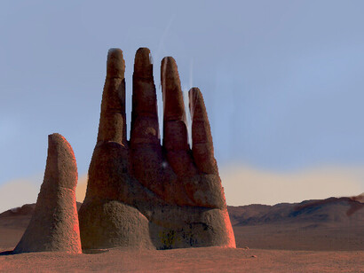 El gran dinero es nómada y viaja a la velocidad de los bytes. La Mano del Desierto de Mario Irarrázabal Covarrubias (Santiago, 26 de noviembre de 1940) Desierto de Atacama, Chile  