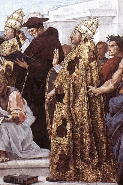  Particolare della Chiesa Militante, gruppo di destra, "Disputa del Sacramento", Raffaello