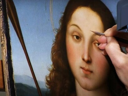 Il San Sebastiano di Raffaello durante il restauro