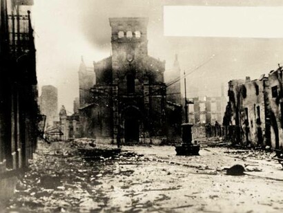 La città basca di Guernica dopo il bombardamento del 26 aprile 1937