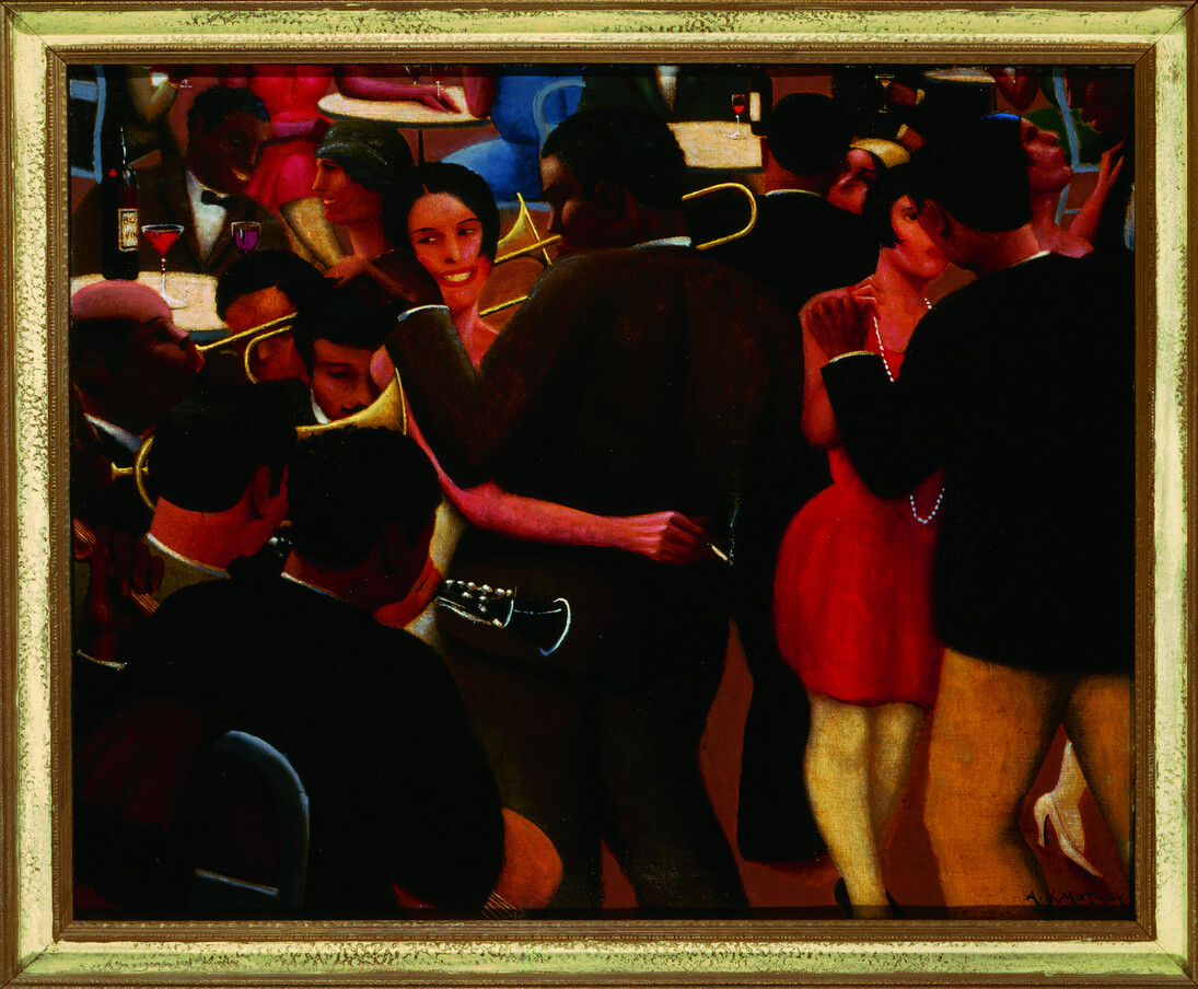 Archibald J. Motley Jr., Blues, 1929. Oil on canvas, 36 x 42 inches (91.4 x 106.7 cm). Collection of Mara Motley, MD, and Valerie Gerrard Browne. Image courtesy of the Chicago History Museum, Chicago, Illinois. © Valerie Gerrard Browne.