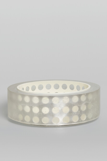 Anna Dickinson, Clear Vessel with Perforated Aluminium Liner, 13 x 37.5cm, 2015, ©Robert Hall Photography, courtesy of von Bartha