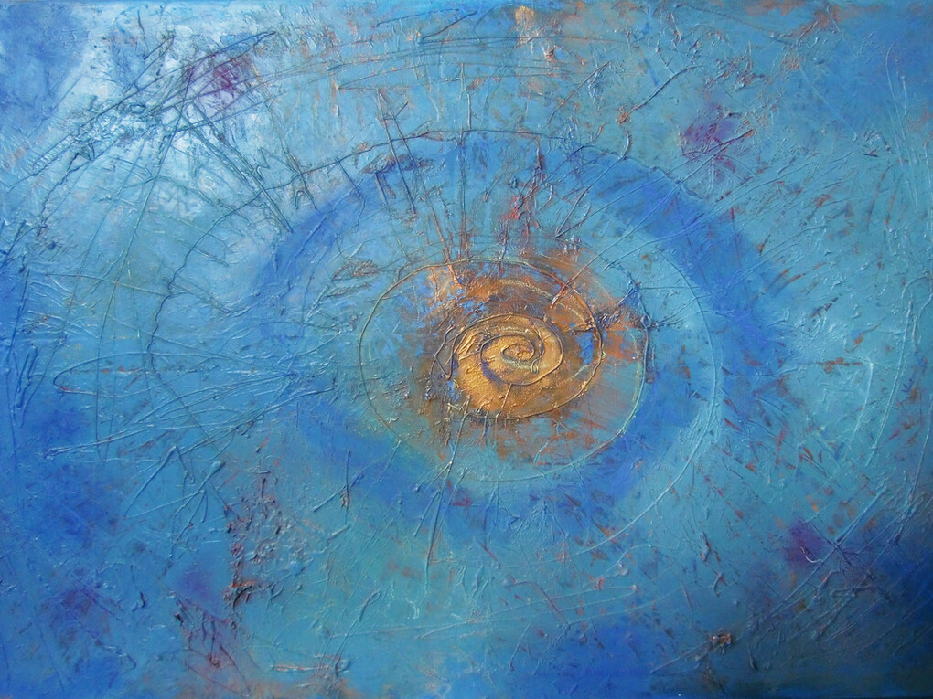 Matteo Rizzetto, Eye of the evolution, 2015, tenica mista su tela, 70 x 100 cm