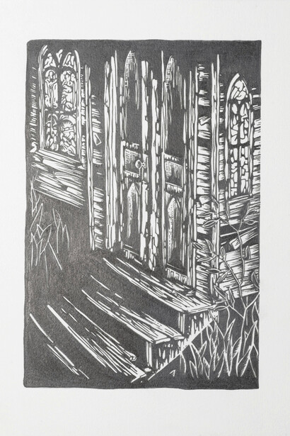 Ken Gonzales-Day, Untitled (After Hale Woodruff, By Parties Unknown, 1935), 2021, Archival ink and pencil on Arches BFK Rives, 15 x 11 in. Courtesy of Luis De Jesus Los Angeles