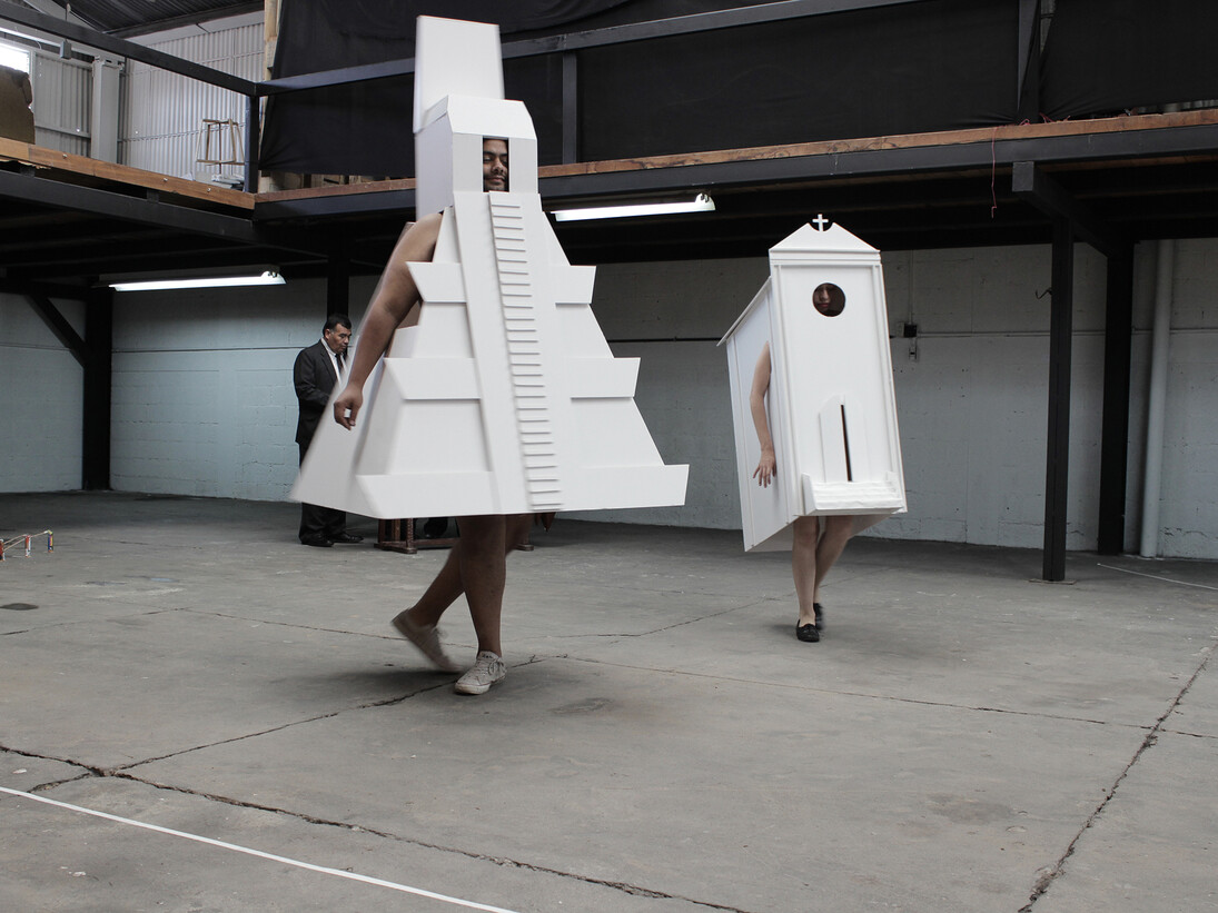 Naufus Ramírez-Figueroa, Breve Historia de la Arquitectura en Guatemala / A Brief History of Architecture in Guatemala, 2010-13, single channel video installation. Created for Castello di Rivoli, curated by Gregor Muir, Beatrix Ruf and Andrew Berardini