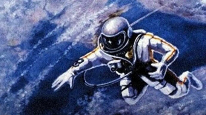 Dipinto di Aleksey A. Leonov che ritrae la sua "passeggiata spaziale" del 18 marzo 1965