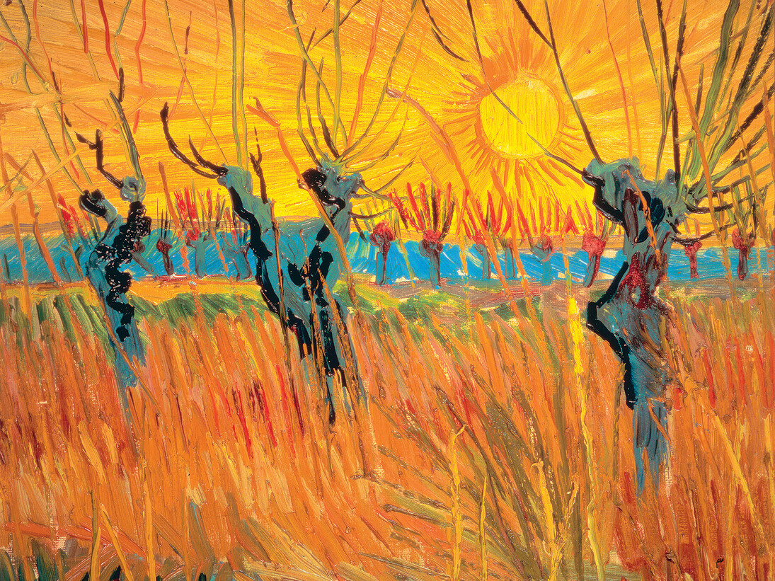Vincent van Gogh, Néerlandais, travaillant en France, 1853 – 1890, Saules au coucher du soleil, 1888, Huile sur toile montee sur carton, 31,6 × 34,3 cm, Kroller‑Muller Museum, Otterlo, Pays-Bas, Photo Art Resource, NY