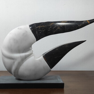 Giorgos Papasotiriou, After the storm, Dionysus marble with Nero Portoro marble (Italy), 48 x 24 x 11cm Base of black marble of Edessa, 26 x 12 x 2 cm. Courtesy of the artist and The Blender Gallery