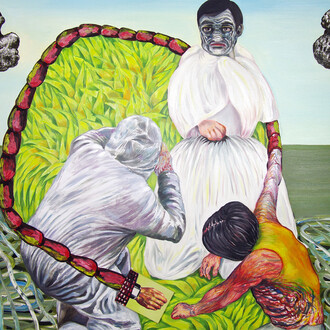 Raphaëlle Ricol, Alexandre au pays des merveilles, 2014, Huile sur toile, 160 x 200 cm, Courtesy Galerie Patricia Dorfmann, Paris