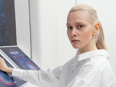 Professional using digital monitors, demonstrating the integration of AI technology and automation