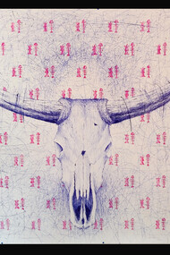 Antonio Riello, Post It, 2021,  280 x 150 cm,  biro rossa e blu su carta