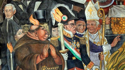 Mural de Diego Rivera mostrando a História do México: Detalhe mostrando a igreja e os militares como forças antirrevolucionárias. Só agora se repara no retorno de imperialismos e da voz e força da força dos mais forte e poderosos? É pena, mas habituem-se! Convém é não esquecer que a democracia conquista-se e tem de se defender! Não com encolher de ombros ou virar de costas, mas com voz forte e sonora, tolerante e solidária, mas existente e em movimento aqui e em qualquer lugar em que a injustiça prevaleça