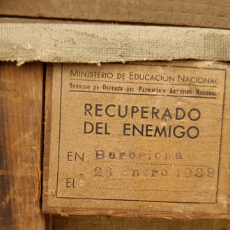Etiqueta de Recuperado del enemigo. Cortesía del Museu Nacional d’Art de Catalunya