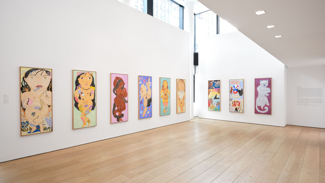Cecilia Vicuña, La migranta blue nipple, exhibition view. Courtesy of Lehmann Maupin Gallery
