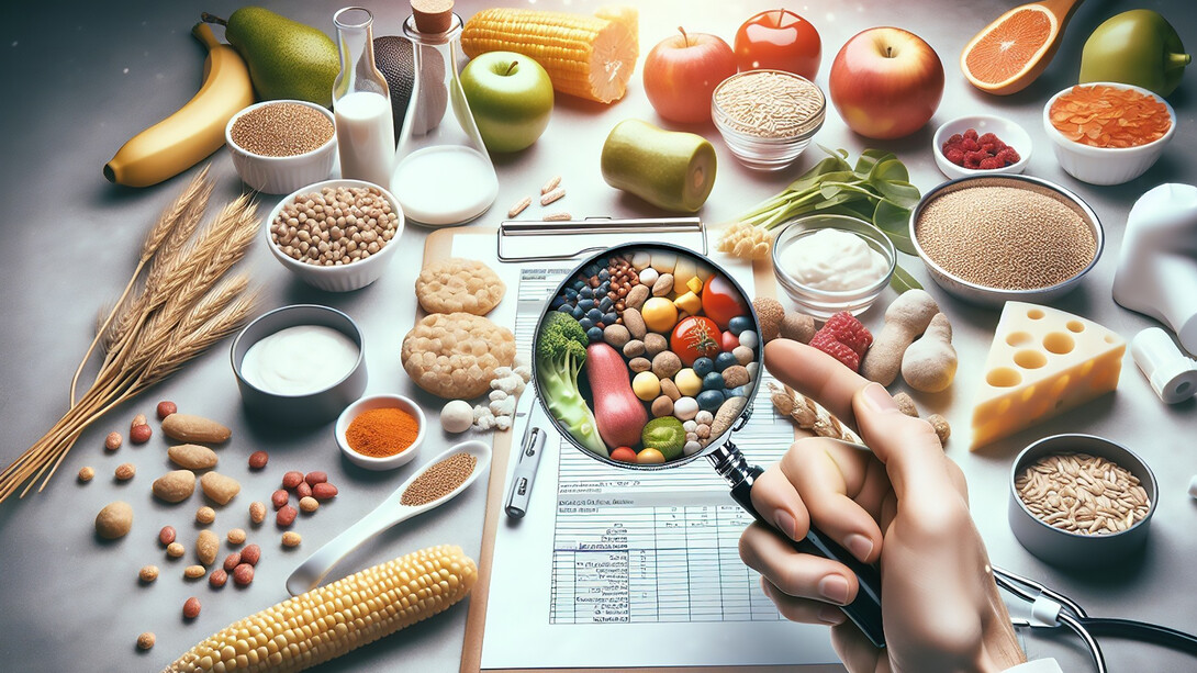 Foods on the table through a magnifying glass offers insights into potential food intolerances