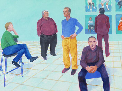 David Hockney,
The Group III, 16-22 April (2014),
Acrylic on canvas,
121.9 x 182.9 cm © David Hockney,
Photo Credit: Richard Schmidt