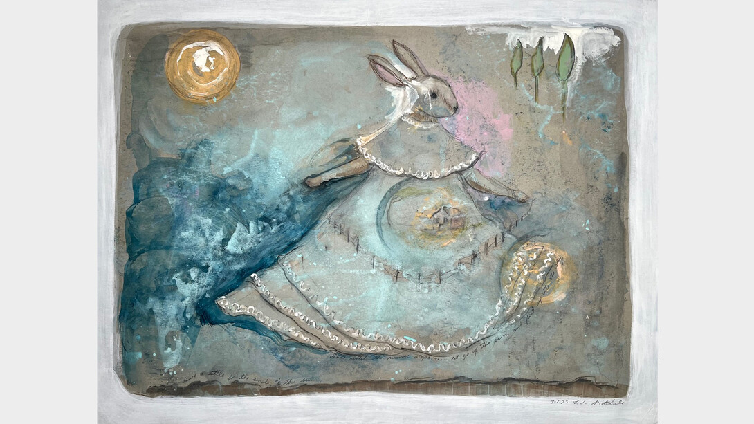 Linda Mitchell, Until the Music Stops. Acrylic and pencil on paper. Courtesy of Thomas Deans Fine Art