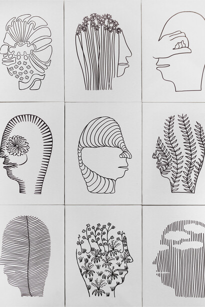 Laura Zeni, composizione Dialoghi dalla serie Coltivare la mente, 2014, acrylic on canvas, 151,5 x 150 cm