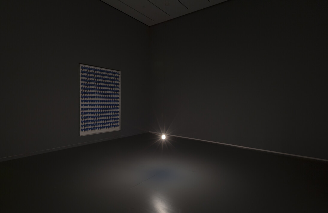 Katie Paterson, Light bulb to Simulate Moonlight, 2008, 289 frosted colored halogen lightbulbs (28W, 4500K), crate, and logbook, Dimensions vary with installation, edition 2/9 Solomon R. Guggenheim Museum, New York 
Purchased with funds contributed by Ahmar M. and Noreen K. Ahmad and an anonymous donor 2011.31
© Katie Paterson, Photo: Dimitris Skliris for Modern Art Museum of Fort Worth, courtesy James Cohan Gallery, New York and Shanghai
