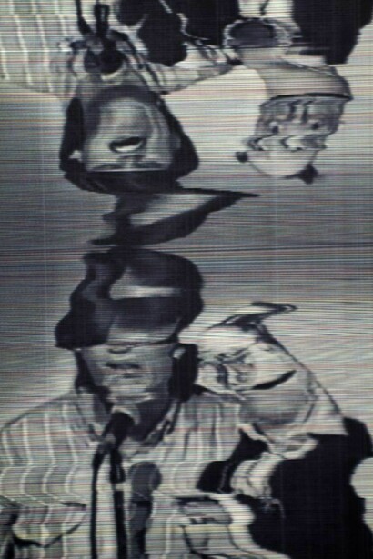 Elizabeth Gossling, Ventriloquist (Dan Horn & Orson), 2011, Digital print on archival paper, 350 x 152 cm. Photographed by Stuart York