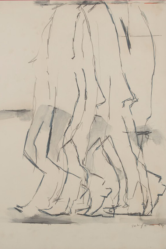 Mario Schifano,
(Homs, Libia, 1934 – Roma, 1998),
Gente che cammina,
1964,
grafite e acquerello su carta, 72 x 54 cm,
Museo del Novecento - Donazione Bertolini 


