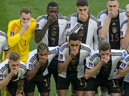 Germany national team protesting LGBTQ+ ban at the Qatar FIFA World Cup 