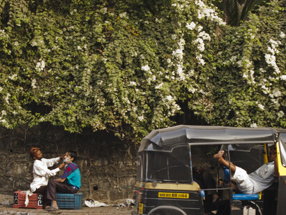 Man Gets a Shave in an Improvised Barbershop, Mumbai. From the series Shave, 2013